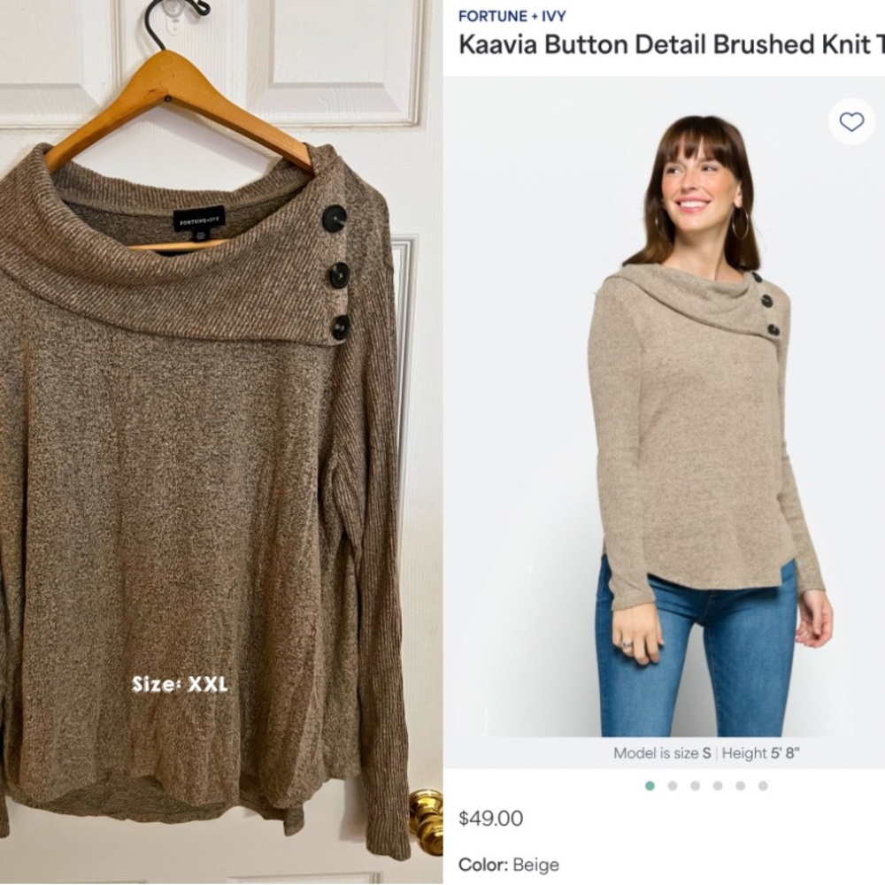 Fortune + Ivy Beige Cowl Neck Sweater